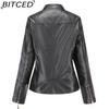 BITCED Spring/Autumn Women's Leather Jacket Women's Elegant Plus Size Stand Collar Leather Jacket