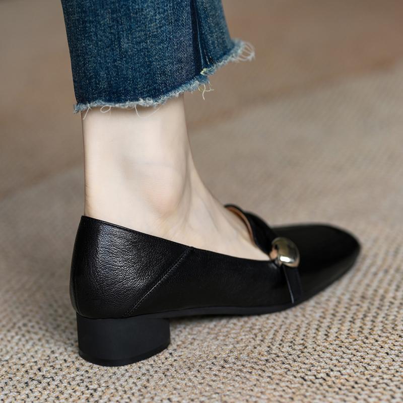 2024 Early Autumn 3cm Retro Soft Leather Mary Jane Small Leather Shoes 2024 Summer and Autumn New Mid-heel One-pedal Loafers