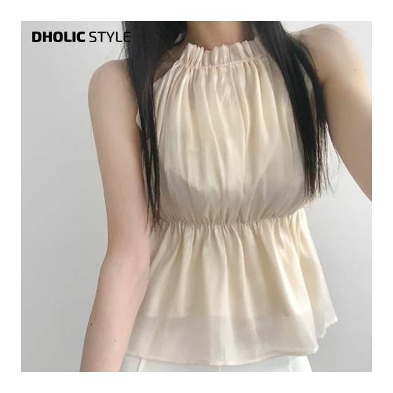 Ladies Korean fashion dholic summer summer ss drost halter peplum sleeveless blouse/p677167 blouse sleeveless blouse 100% polyester ruffle blouse