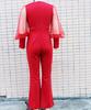 2022 Fall/Winter Women's European & American Style Mesh Spliced Long-Sleeve Slim Wide-Leg Jumpsuit