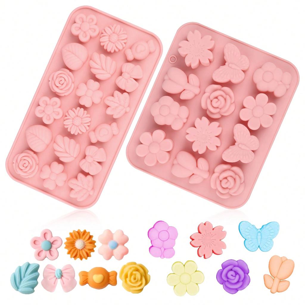 Flower Theme Chocolate Gummy Mold Silicone,Reusable Silicone Candy Molds,for Chocolate Baking,Ice Cube Trays,and Cupcake