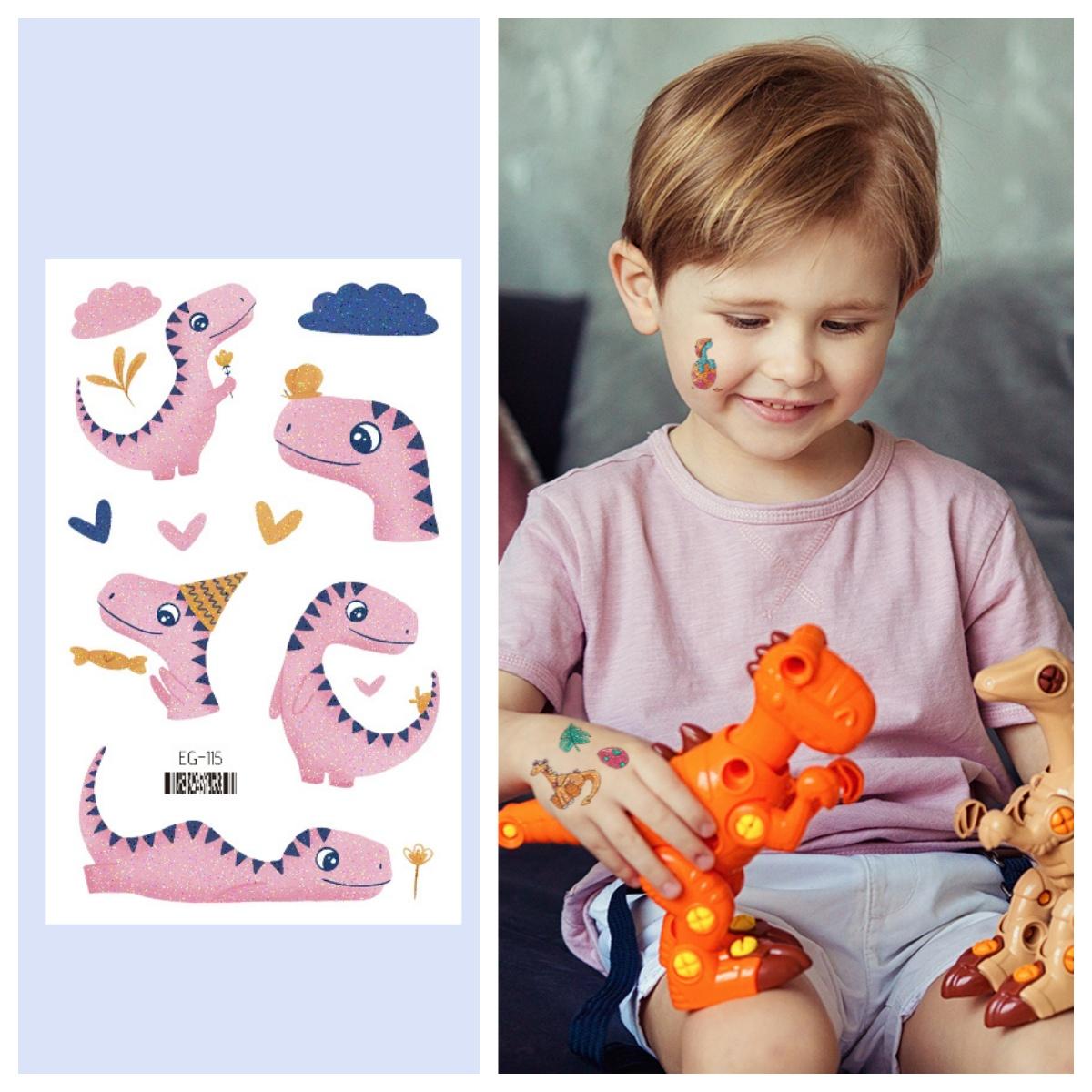 

1 лист детские блестящие наклейки игрушки динозавр поддельные татуировки наклейки детские наклейки на руку