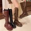 Retro British Style Thick Heel Platform Boots Women's 2025 Autumn and Winter New But Knee Heightening Knight Boots