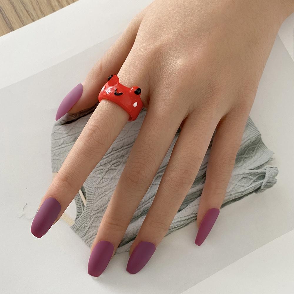 Cute Resin Chick Rings Cartoon Frog Colorful Wide Brim Ring for Women All-match Jewelry Accessories
