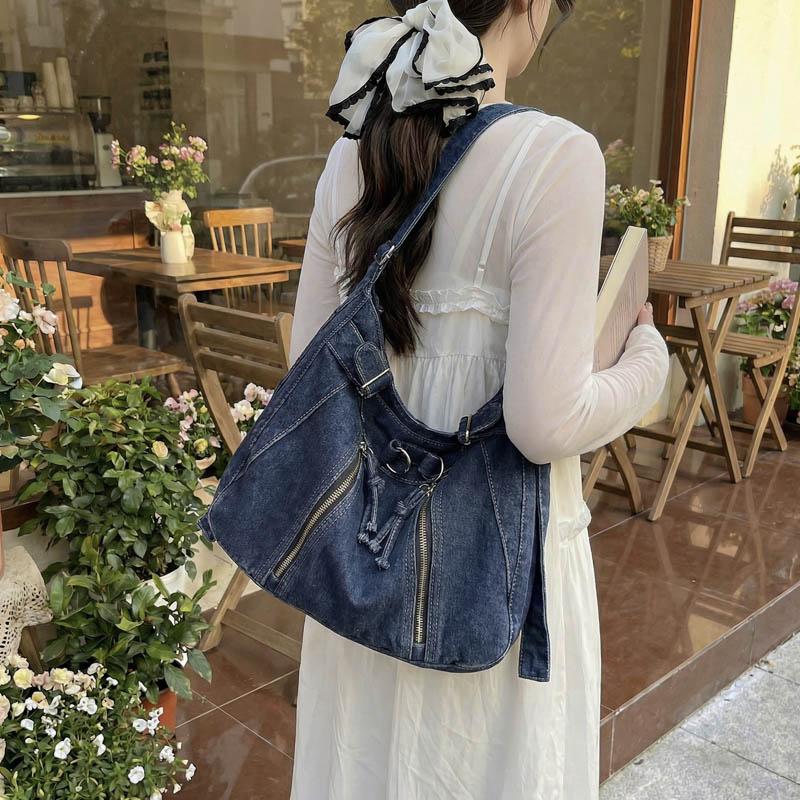 Borsa Tote in Denim da Donna Borsa Grande Capacità Borsa a Spalla Borsa a Tracolla