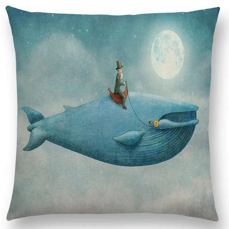 Newest Cute Little Ghost Sailboat Whale Ocean Deer Bear Diver Prints Cushion Cover Sofa Throw Pillow Case