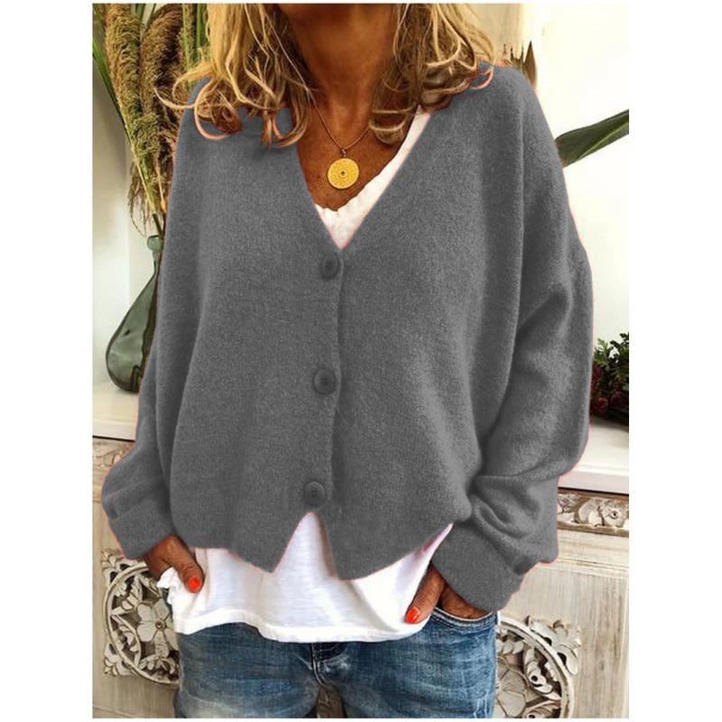 YYFS Maglioni a maniche lunghe con scollo a V, stampati in tinta unita, casual, autunno inverno, da donna