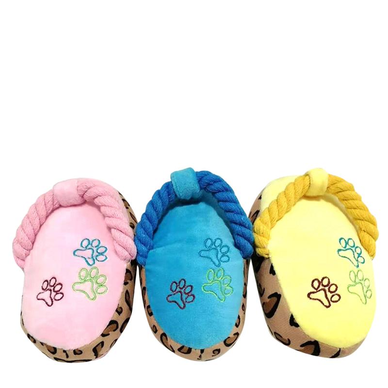 Leopard Print Slipper Plush Rope Dog Chew Toy with Squeaker – Interactive Puppy Teeth Cleaning Toy