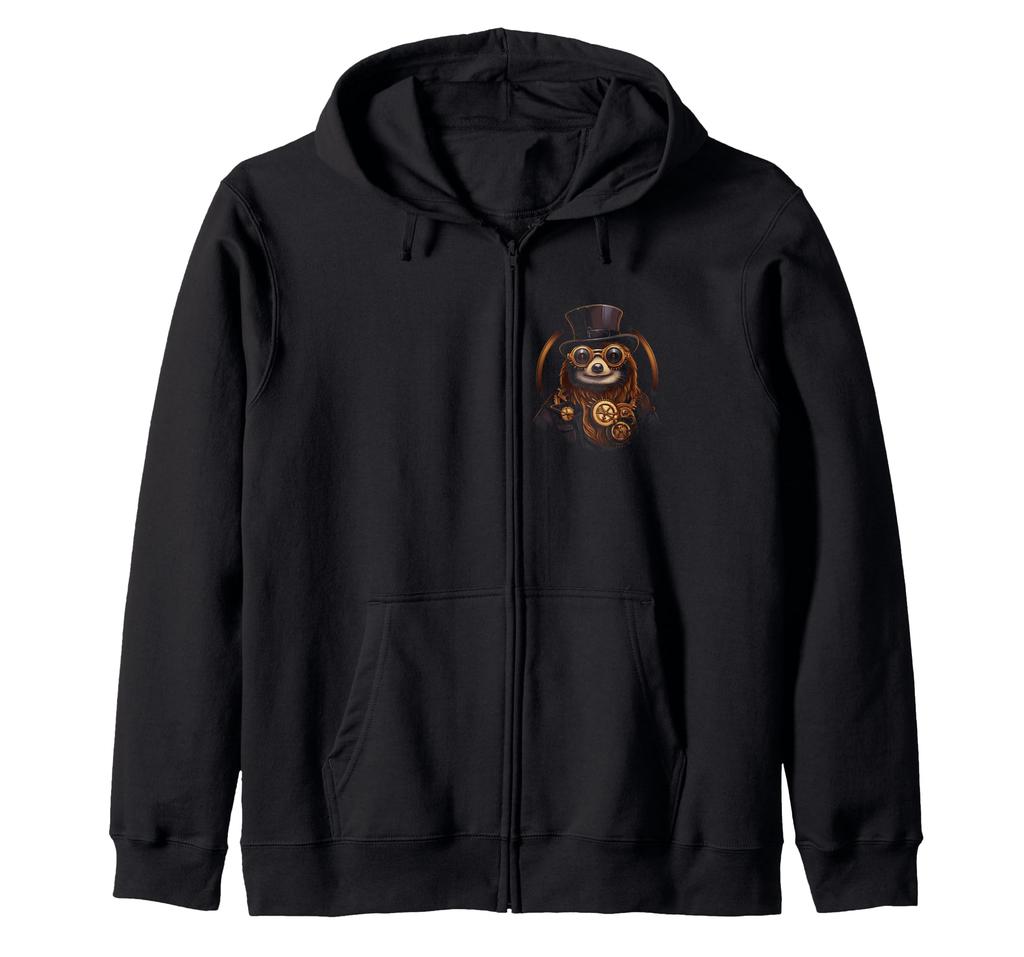 Steampunk Goggles Hat Gears Clockwork Steampunk Sloth Zip Hoodie