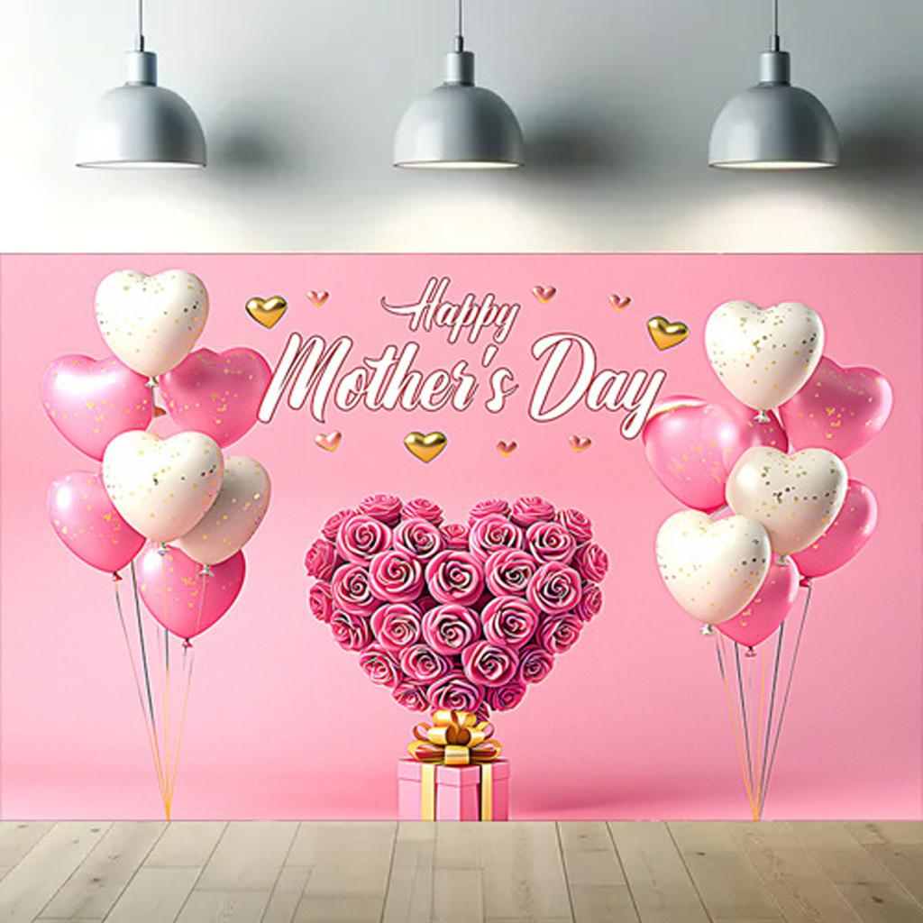 Happy Mother's Day Backdrop for Photography Love Heart Pink Balloons Floral Flower Mother's Party Decor Background Photo Studio