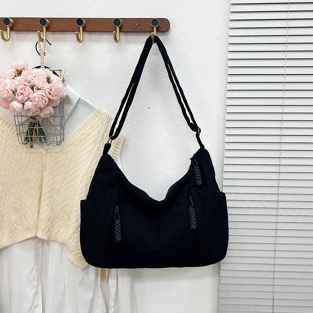 Women Corduroy Large Capacity Stylish Crossbody Bag Adjustable Strap Tote Handbag Trendy Satchel Bag Outdoor Travel Bag