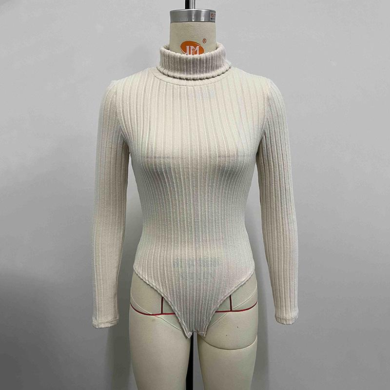 2025 Damen Rollkragen Slim Fit Strickbody Langarm XL apricot