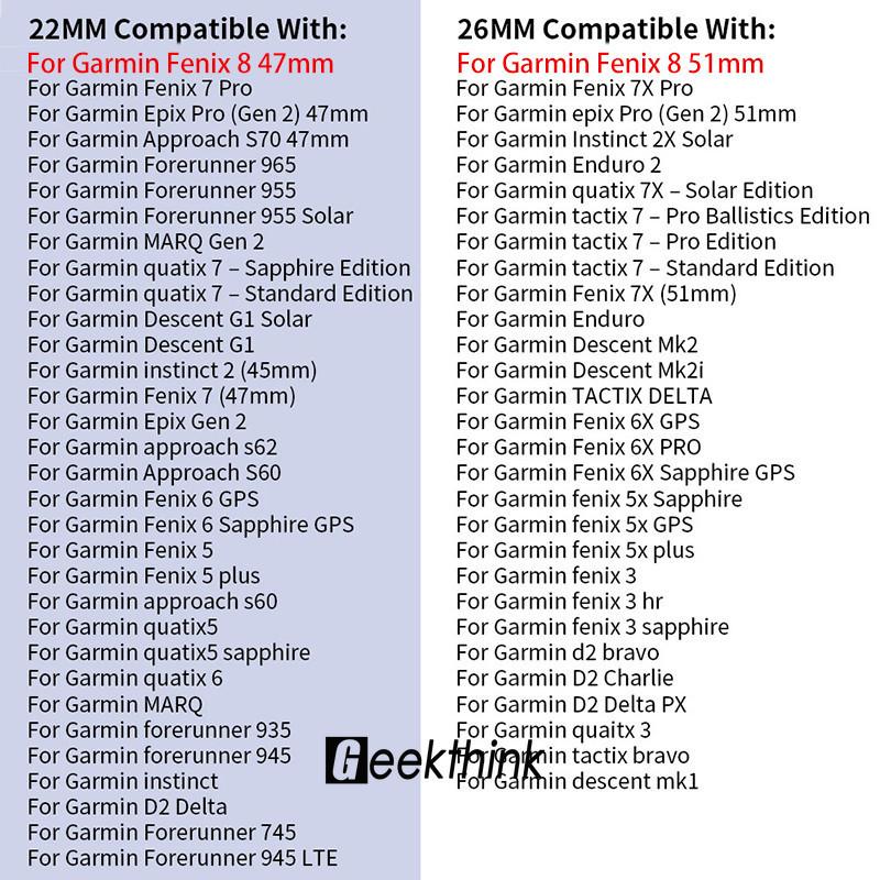 Quick Fit 22mm 26mm Silicone Strap for Garmin Fenix 8 51mm 47mm Fenix 7 7X 6 6X Pro/Epix Pro Gen 2/Fenix 5 5X Fenix 3 Band
