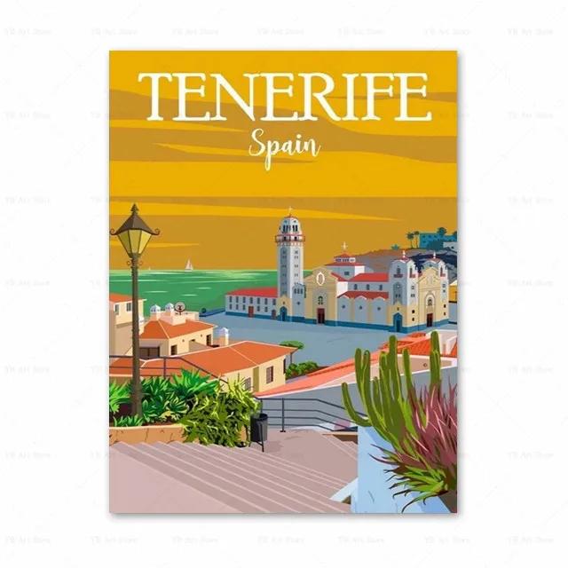 Spanien Amalfiküste Santorini Französische Riviera Italien Druck Kunst Leinwand Poster Für Wohnzimmer Dekoration Zuhause Wandbild