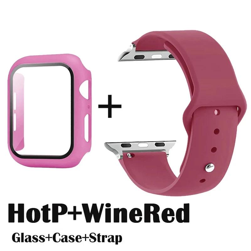 Glass+Case+Strap for Apple Watch Band 42mm 44mm 41mm 40mm 38mm 45mm 49mm Screen Protectors for Apple IWatch Series 8 7 6 SE 5 4