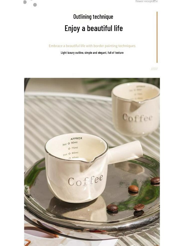 Ceramic Heat-Resistant Coffee Milk Jug with Dual Scale - Small Measuring Cup for Simple, Healthy Use