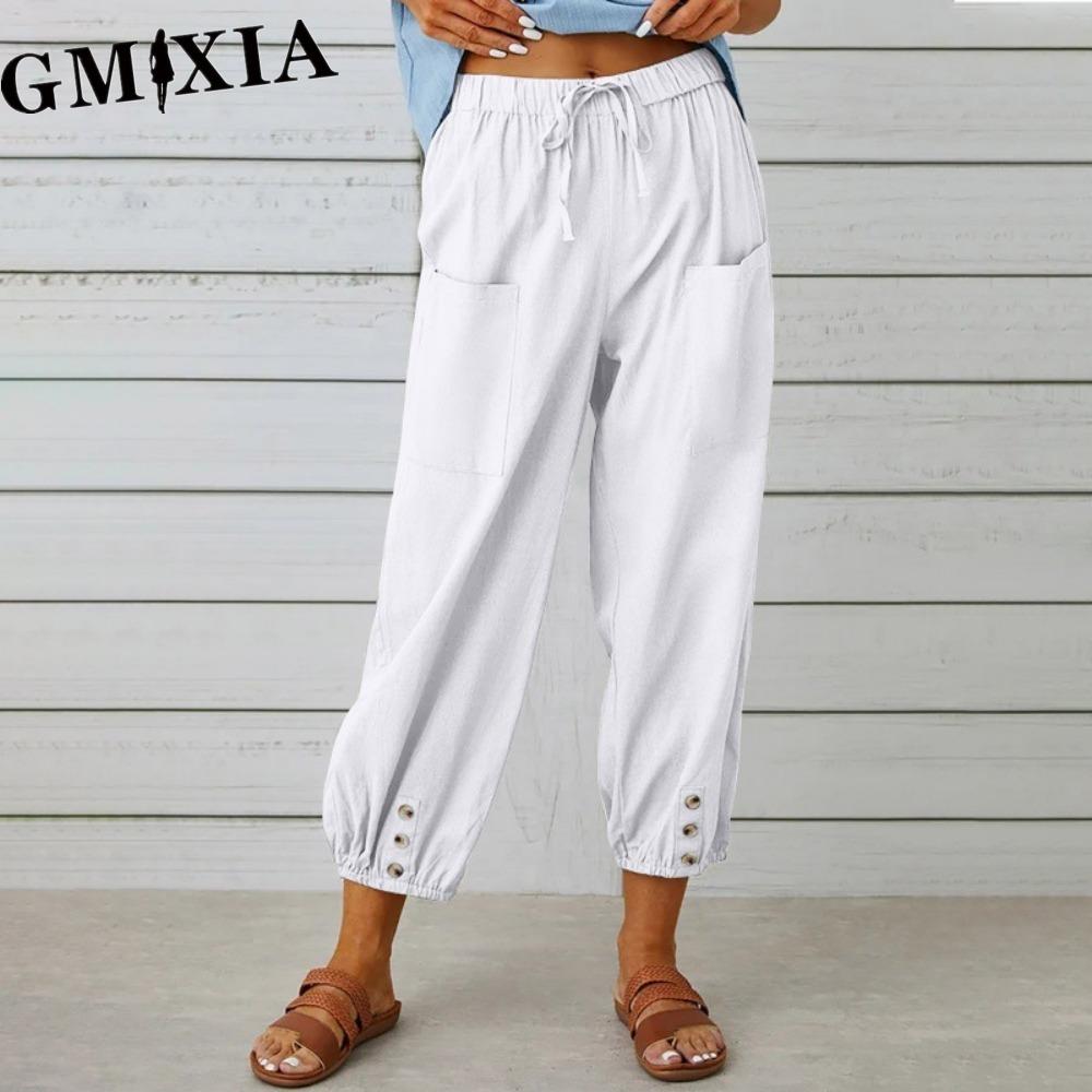 GMXIA 12 Color Women s Fashion Casual Solid Color Print Pants & Capris Trousers S белый