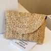Corn Husk Woven Handbag for Women, Natural Straw Clutch Purse, Summer Vacation Minimalist Shoulder Bag,Solid Color Eco-Friendly