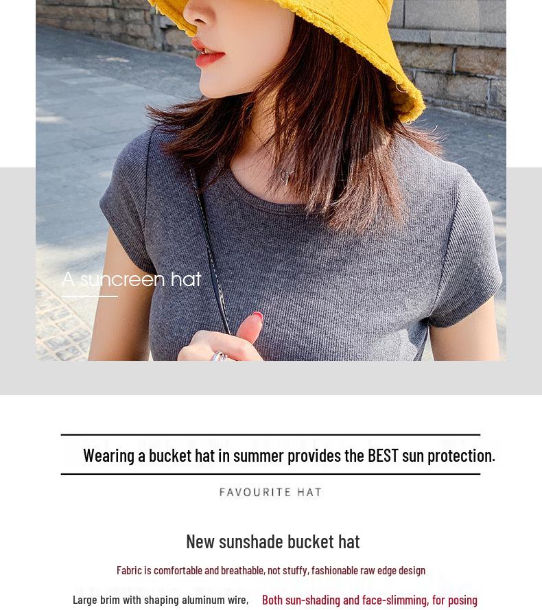 Damen Waschbarer Denim Fischerhut - Ausgefranster Rand, Koreanischer Stil, Trendig, Sonnenschutz, Schmeichelhaft für runde Gesichter