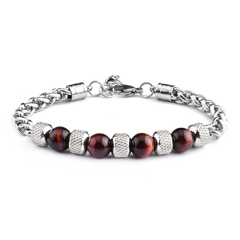 7 Stilvolle Herren Damen Gunmetal Edelstahl Kabelgliederkette Armband Natürliche Augenstein Perlenarmband