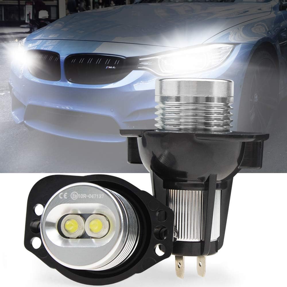 Angel Eye Headlight Compatible with BMW 3 Series and E91 models with Warning Light X-STYLE Bulbs, (E90 (pre-facelift) (pre-facelift) 2005-2008), 6W,