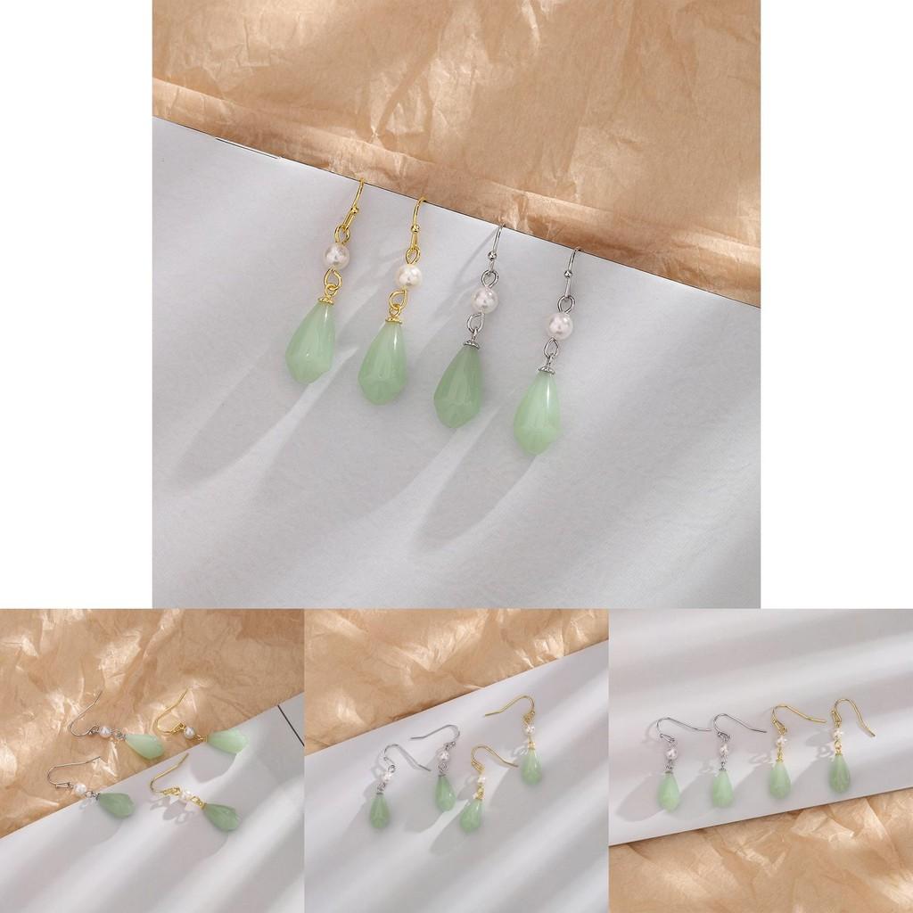 Vintage Pearl Copper Earrings For Women Retro Style Women's Ear Drops With Tianshan Jade Lotus Flower Design
