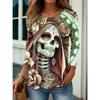 Autumn Halloween Women's Long Sleeve T-Shirt Fun Skull Pumpkin 3D Printed Round Neck Polyester Everyday Casual Shirt