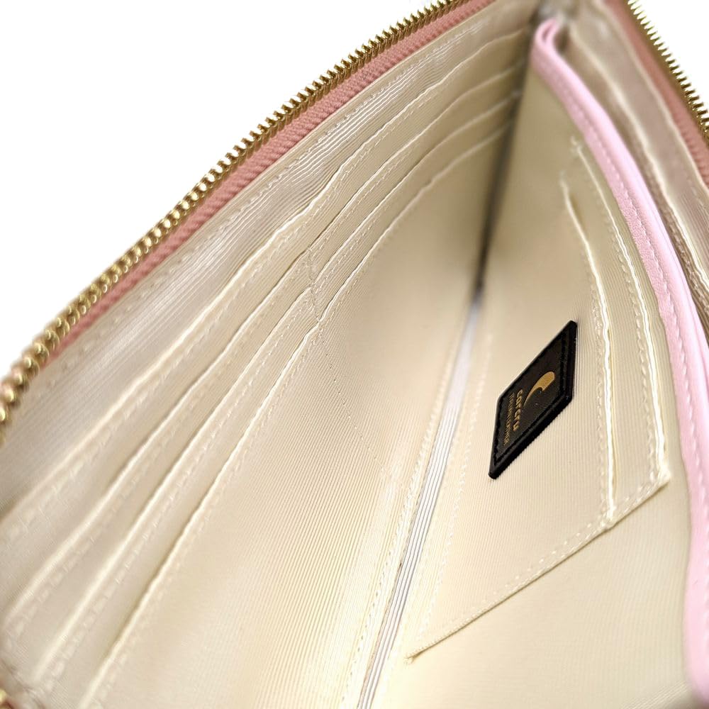 Karukuru Women's Stained Glass-Style L-Zip Long Wallet, FRS-EN006, Pink