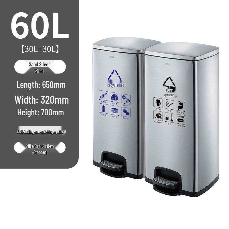 50L Stainless Steel Commercial Trash Can with Large Foot Pedal for Hotels and Shopping Malls