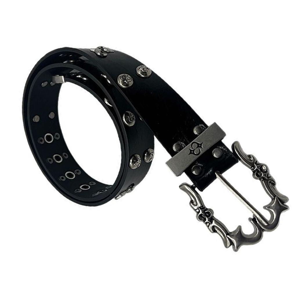 Punk Y2K Theme Waist Belt Adjustable PU Leather Wide Waistband With Rivet Studded Design For Jeans Pants Street Wear