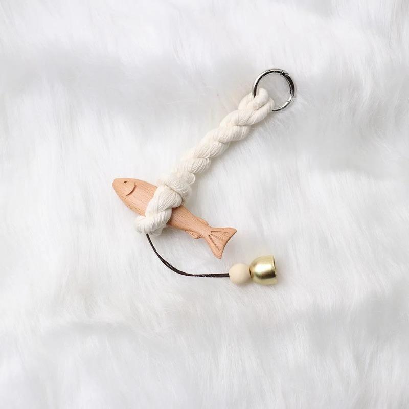 

Marine Beach Themed Wood Fish Sculpture with Bell Handcrafted Fish Wall Hanging Decor Rustic Hand Carved Fish Door Chimes