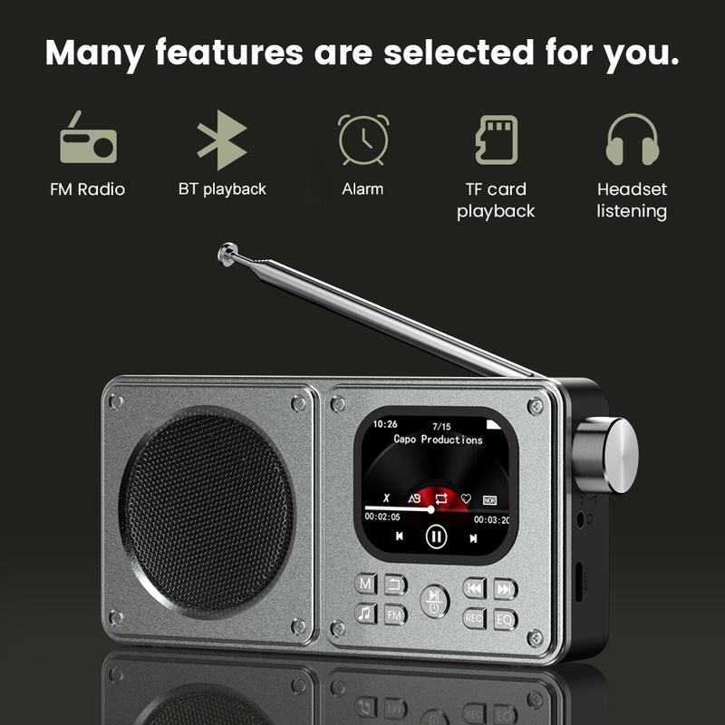 Radio FM portabil MP3 Difuzoare Bluetooth Wireless BT5.4 Cu ecran LCD Ceas Afișare versuri antenă Intrare AUX, card TF, video