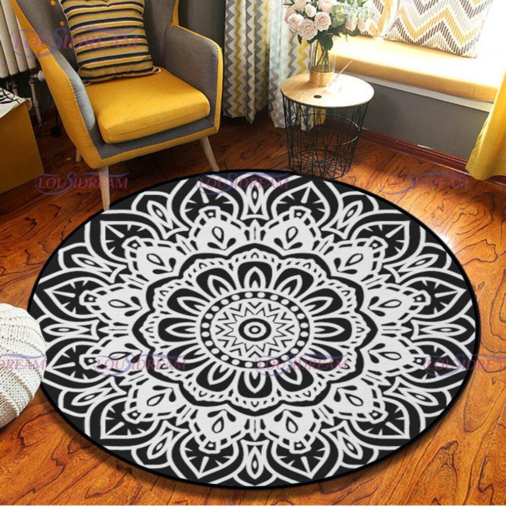 Mandala Flower of Life Kulatý koberec Barevné srdce Boho Area Koberec v obývacím pokoji Ložnice Protiskluzová podložka pod křeslo Dekor koberec Peacock