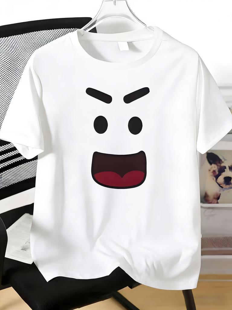 Unisexs Tee Bold Angry Expression Face Graphic Print Cotton Short Sleeve Male Casual Streetwear Outdoor Daily Basic Fashion Tops