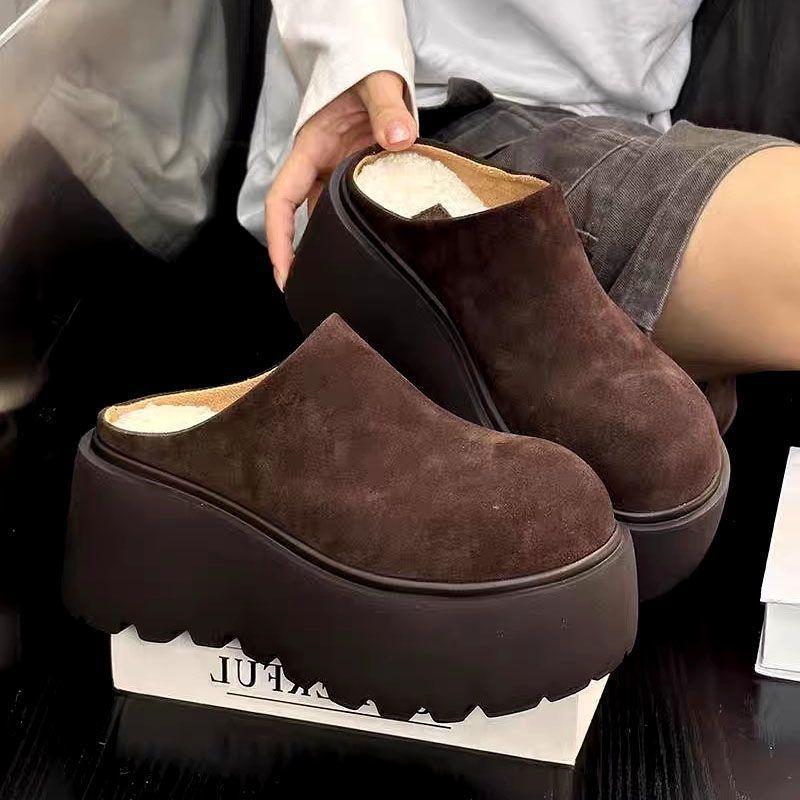 Autumn 2025 new autumn and winter muffin with fleece thick-soled small lazy head wrapped in heightened slippers