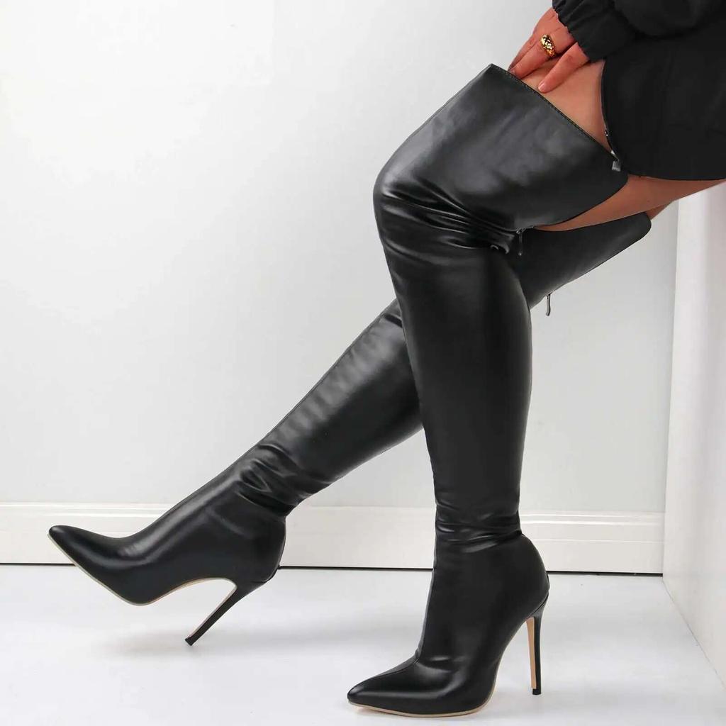 Big Size 40-46 Women's Boots High Heel 11cm Over Knee Boots Back Zipper Fashion Personality Boots