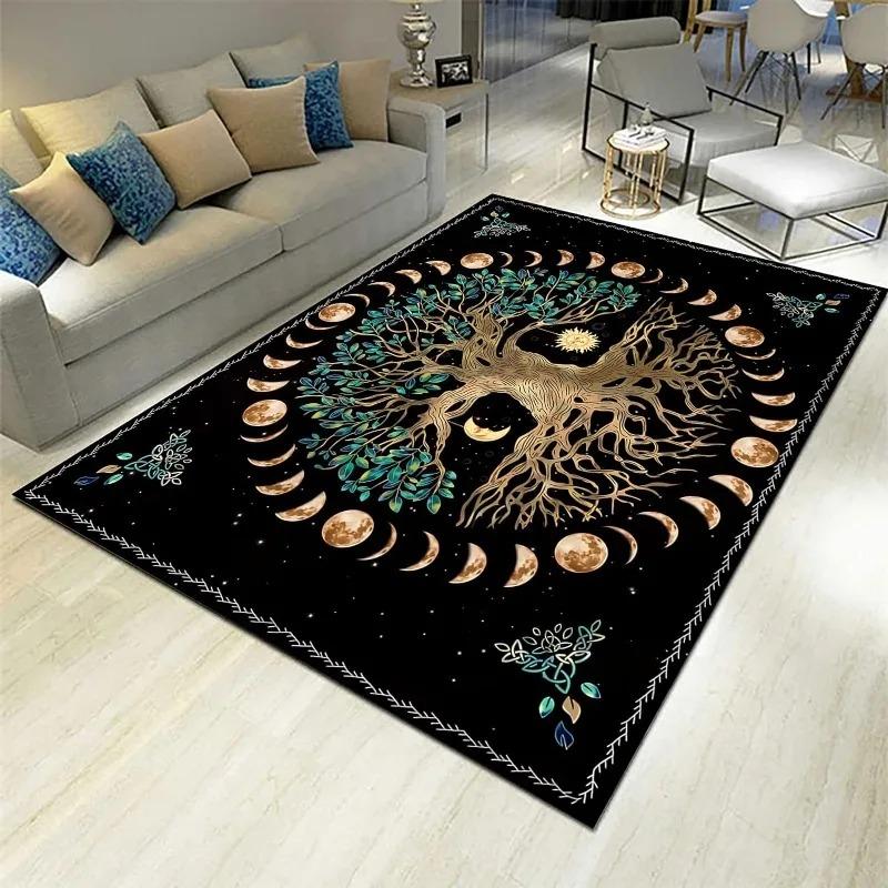 Moon Phase Tree of Life Area Rug Sun and Moon Carpet Bohemian Decor Mats for Bedroom Home Dorm Bohemian Home Decoration Carpet
