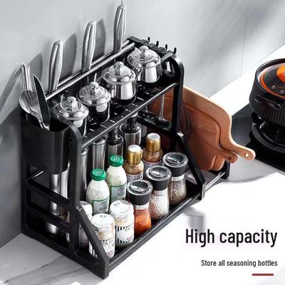Kitchen No-Drill Storage Rack: Seasoning, Knife, and Utensil Organizer