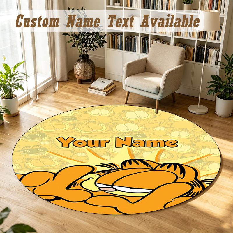 Round Rug Custom NameGarfield Pattern Non Slip Carpet Home Floor Decor