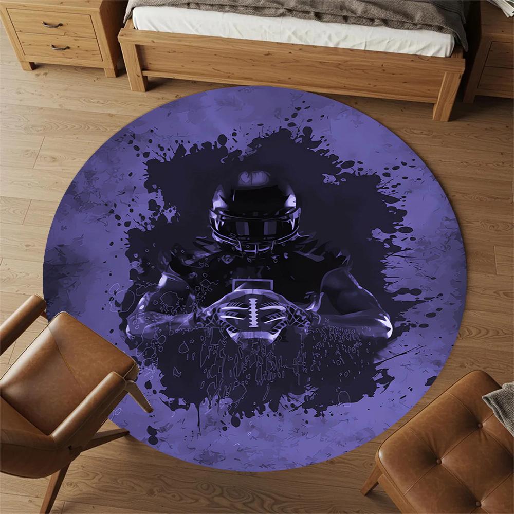 1pc Football Player Pattern Office Round Rugs, Under Chair Round Rugs for Living Room, Bedroom, Bathroom Decoration Carpet 091874