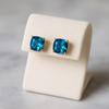 London Blue Topaz  Stud Earrings, Handcrafted  Square Cut Gemstone Studs, Everyday Wear Jewelry