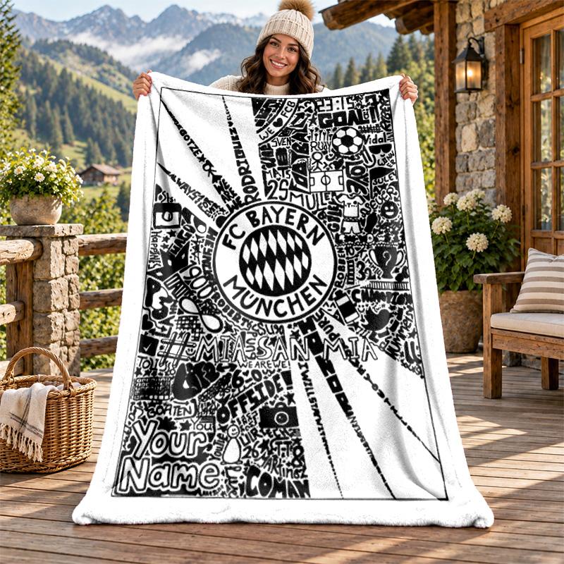 FC Bayern Munchen Custom Name Flannel Blanket Personalized Soft Warm Plush Throw Blanket Customized Gift for Family Friends