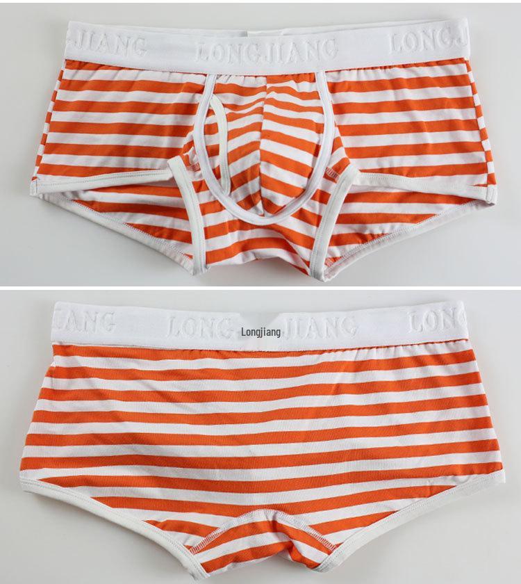 Longjiang Men's Striped Cotton Boxer Briefs - Breathable and Sexy Mid-Rise Shorts with Side Opening