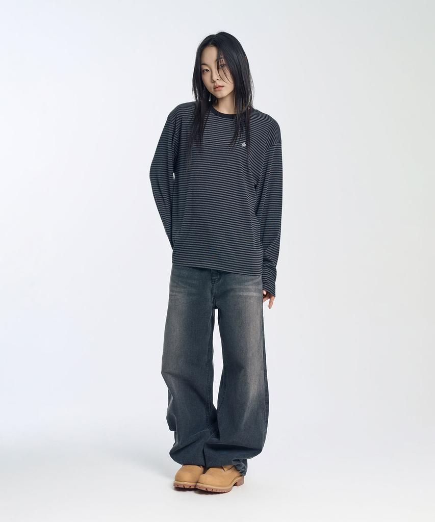 SLOW RECORD HOUSE Striped Long Sleeve_Black
