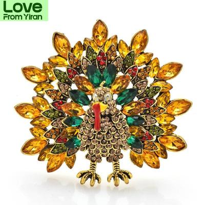 Rhinestone Turkey Brooches For Women Men Color Chicken Thanks Giving Day Brooch Pins Gifts