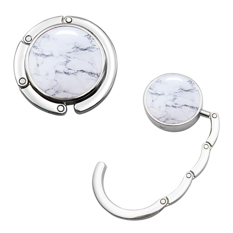 Creative Marble Pattern Folding Handbag Hook with Metal Design