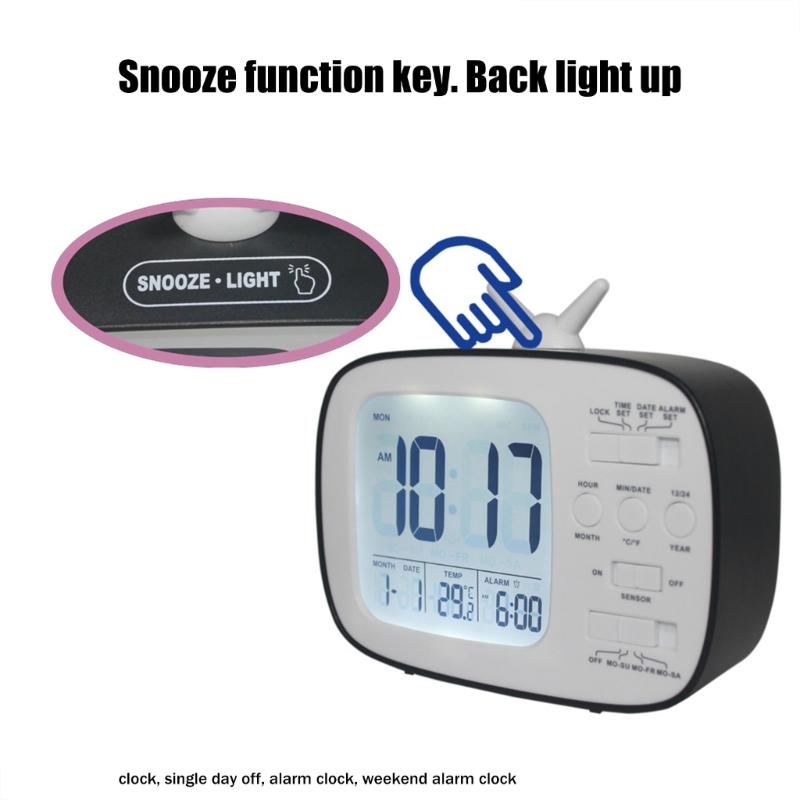 TV Shape Digital Display Alarm Clock With Thermometer and Calendar for Student Bedroom