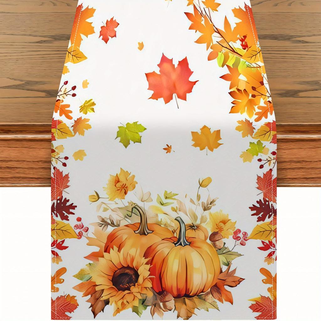 Fall Pumpkin Maple Leaf Linen Table Runner Placemat Thanksgiving Decor Autumn Sunflowers Kitchen Dining Table Runners Home Decor