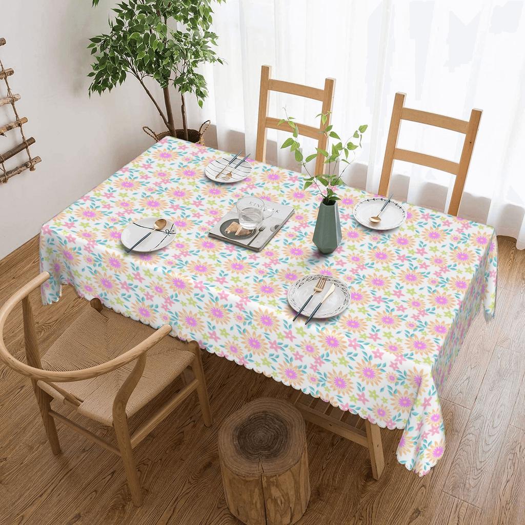 Rectangular Oilproof Orchid Floral Table Cover Cheerful Tossed Bright Spring Table Cloth Tablecloth for Picnic