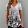 Vintage V-neck Women's T-shirt Summer Outdoor Casual Short Sleeve Tops Fashion Black Stripe Printing OverSize Clothing